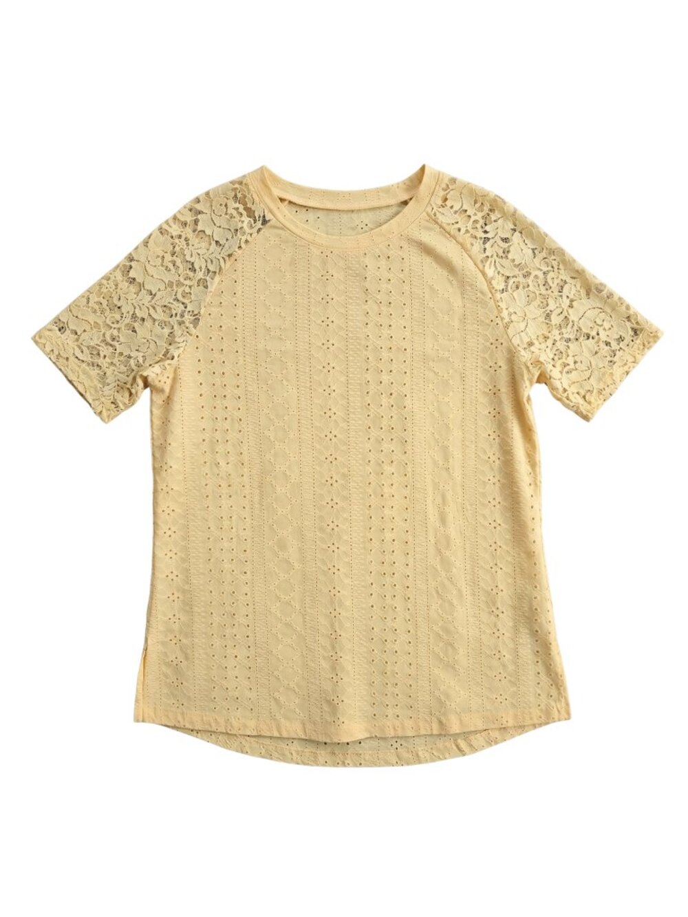 NWT | Yellow Eyelet Top | Floral Lace Sleeve | Small